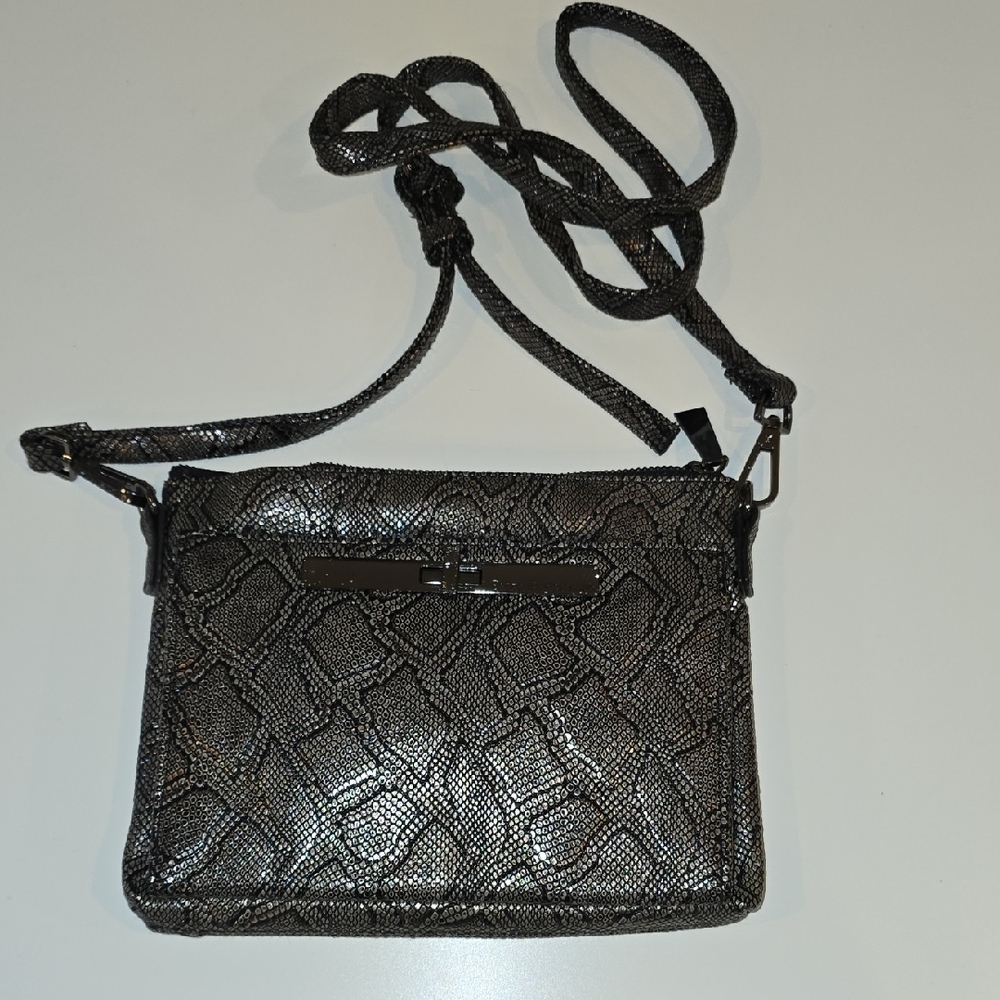 Enzo Angiolini Black Metallic Textured Crossbody Bag